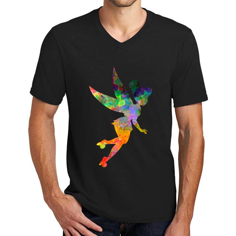 Tinkerbell In Watercolor Unisex V-Neck T-Shirt Men Black