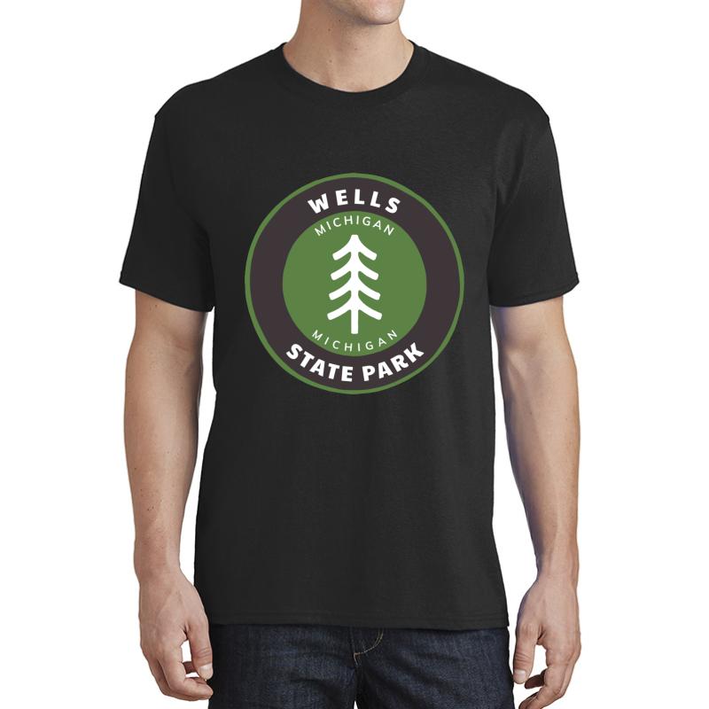 Wells State Park Michigan - Mi Forest Badge With A Tree Unisex T-Shirt Men Black