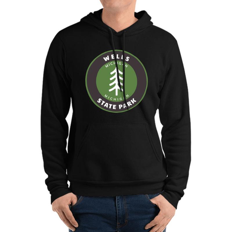 Wells State Park Michigan - Mi Forest Badge With A Tree Unisex Hooded Sweatshirt Men Black