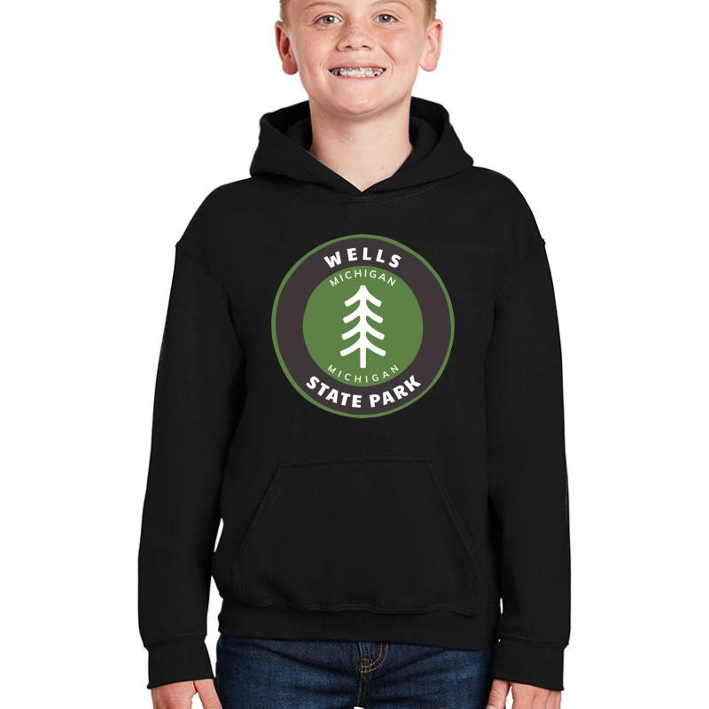 Wells State Park Michigan - Mi Forest Badge With A Tree Youth Hooded Sweatshirt Boy Black