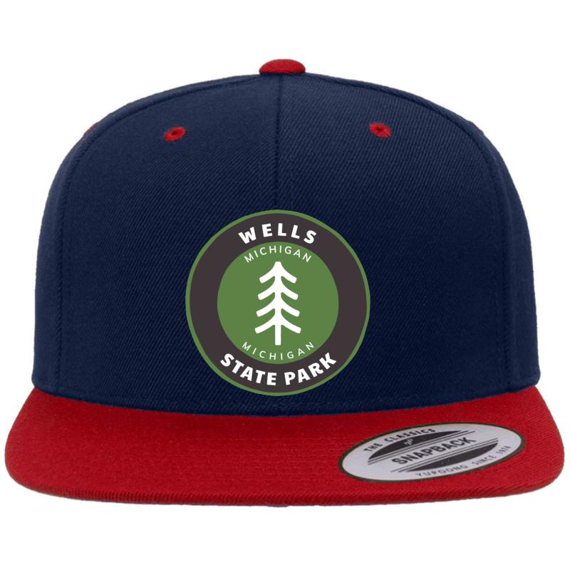 Wells State Park Michigan - Mi Forest Badge With A Tree Premium Flat Bill Snapback Cap  Navy