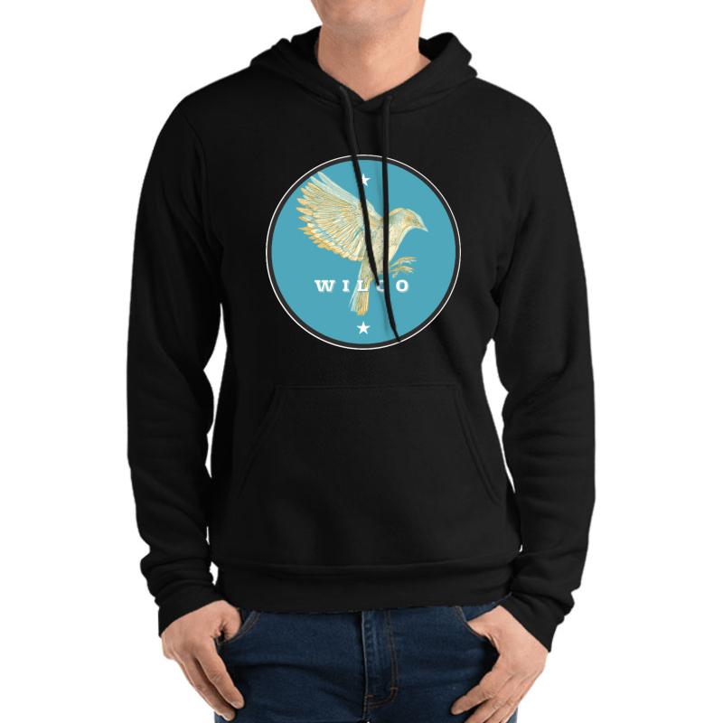 Wilco - Original Illustration 'Bird In Flight' Badge Graphic For The Legendary Alt Country Indie Rock Band. Unisex Hooded Sweatshirt Men Black