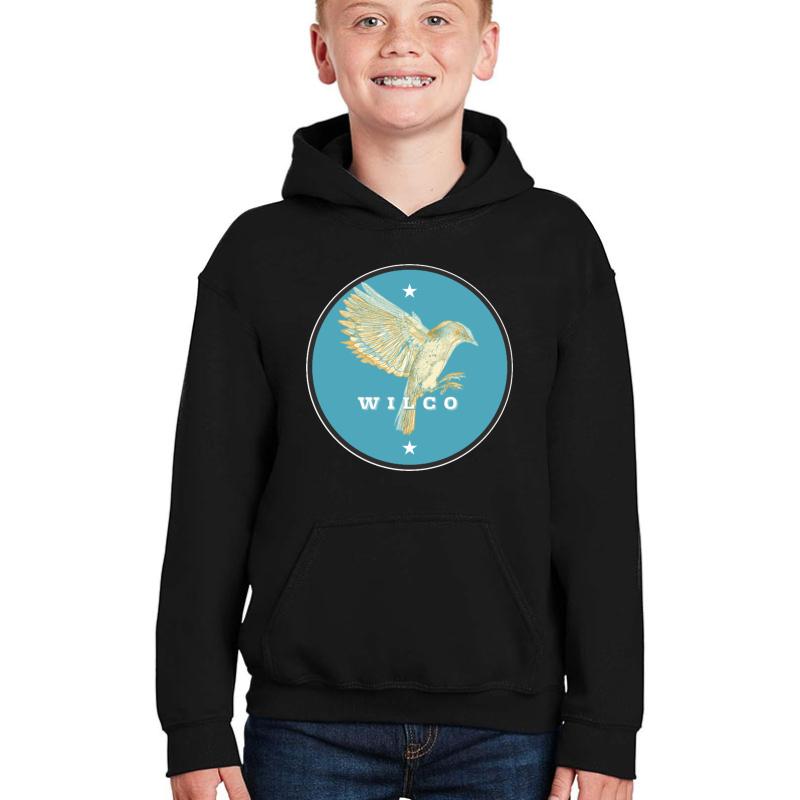 Wilco - Original Illustration 'Bird In Flight' Badge Graphic For The Legendary Alt Country Indie Rock Band. Youth Hooded Sweatshirt Boy Black