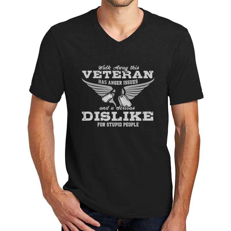 Walk Away This Veteran Has Anger Issues Walk Away United States Marine Veteran Day Memorial Day Unisex V-Neck T-Shirt Men Black