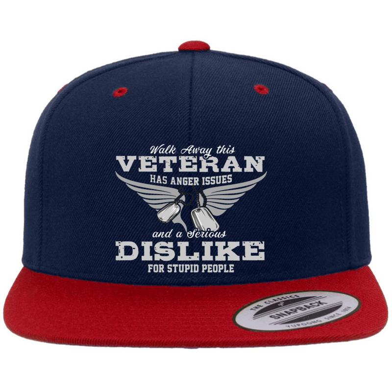 Walk Away This Veteran Has Anger Issues Walk Away United States Marine Veteran Day Memorial Day Premium Flat Bill Snapback Cap  Navy