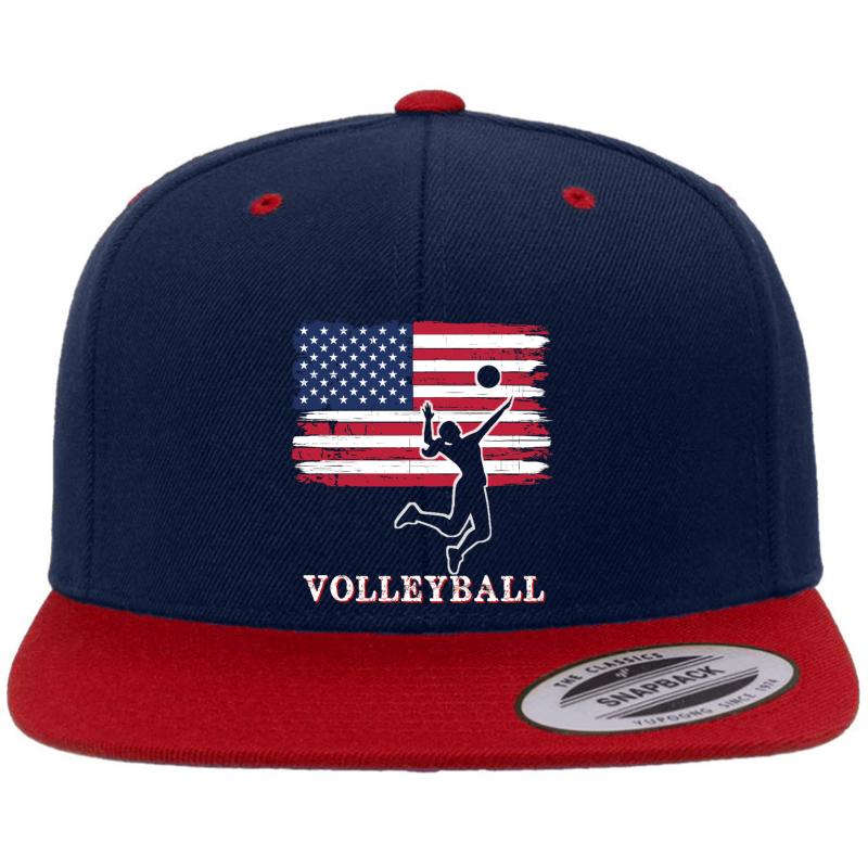 Women American Flag Volleyball Usa Gift- Ladies Volleyball Premium Flat Bill Snapback Cap  Navy