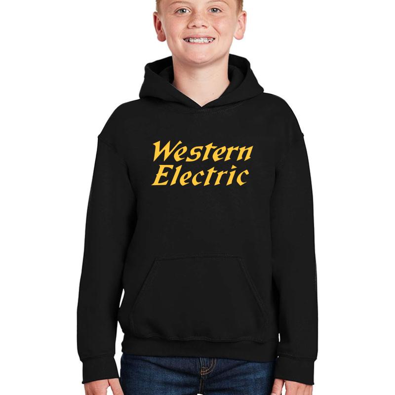 Vintage Western Electric Logo Youth Hooded Sweatshirt Boy Black