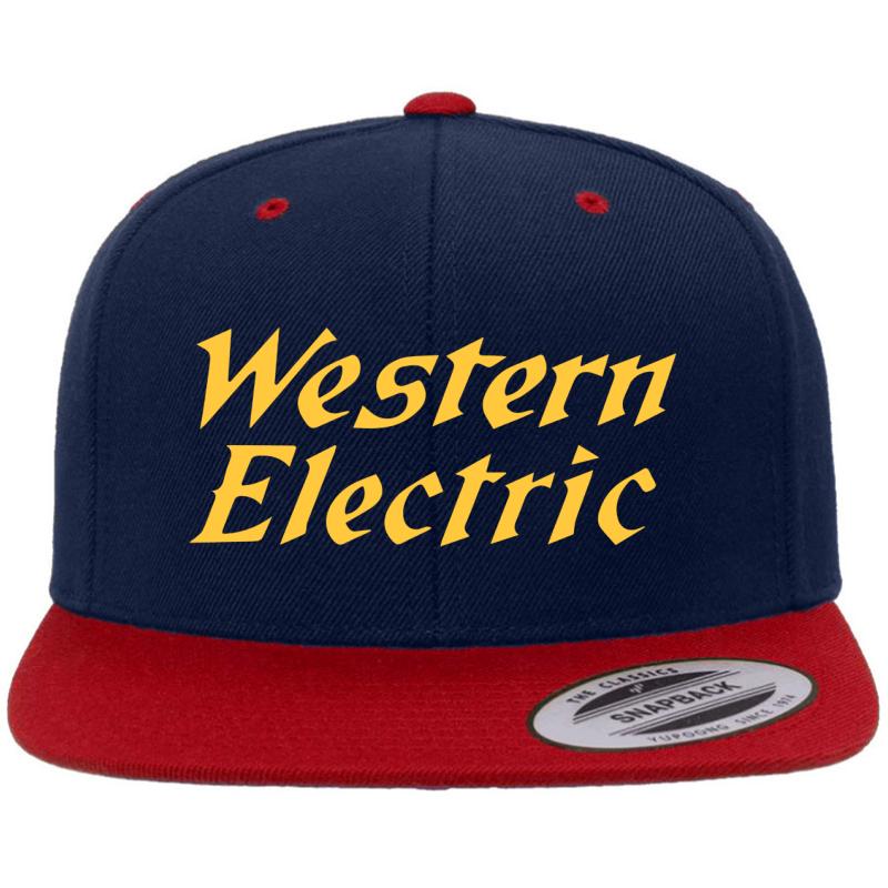 Vintage Western Electric Logo Premium Flat Bill Snapback Cap  Navy