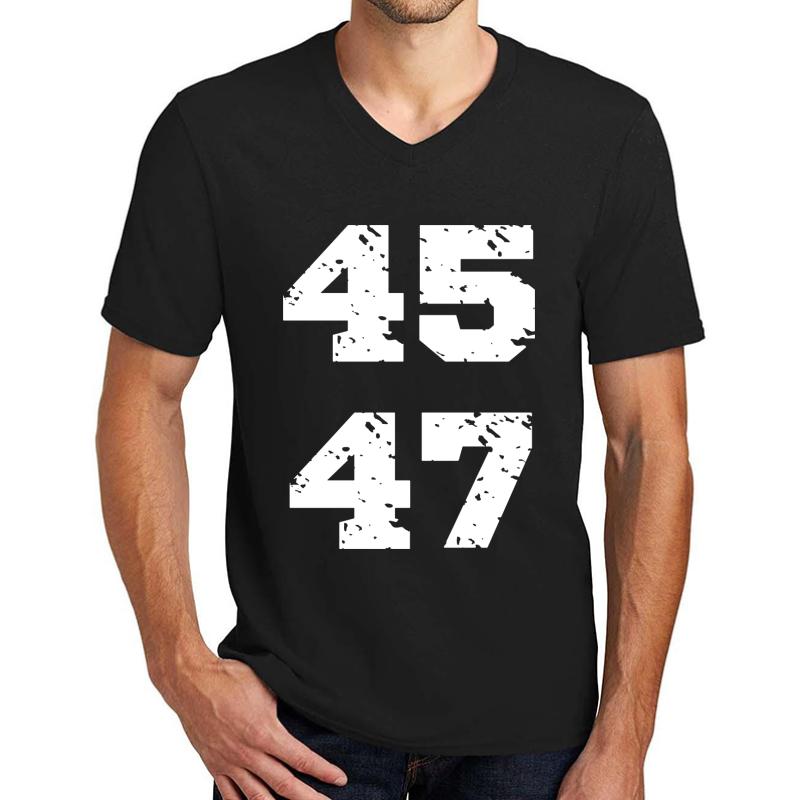 45 47 Trump 2024 Republican Political Anti Biden Grunge Style Unisex V-Neck T-Shirt Men Black