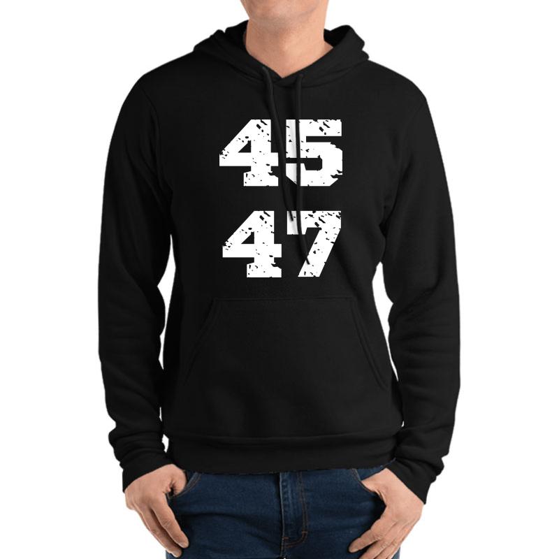 45 47 Trump 2024 Republican Political Anti Biden Grunge Style Unisex Hooded Sweatshirt Men Black