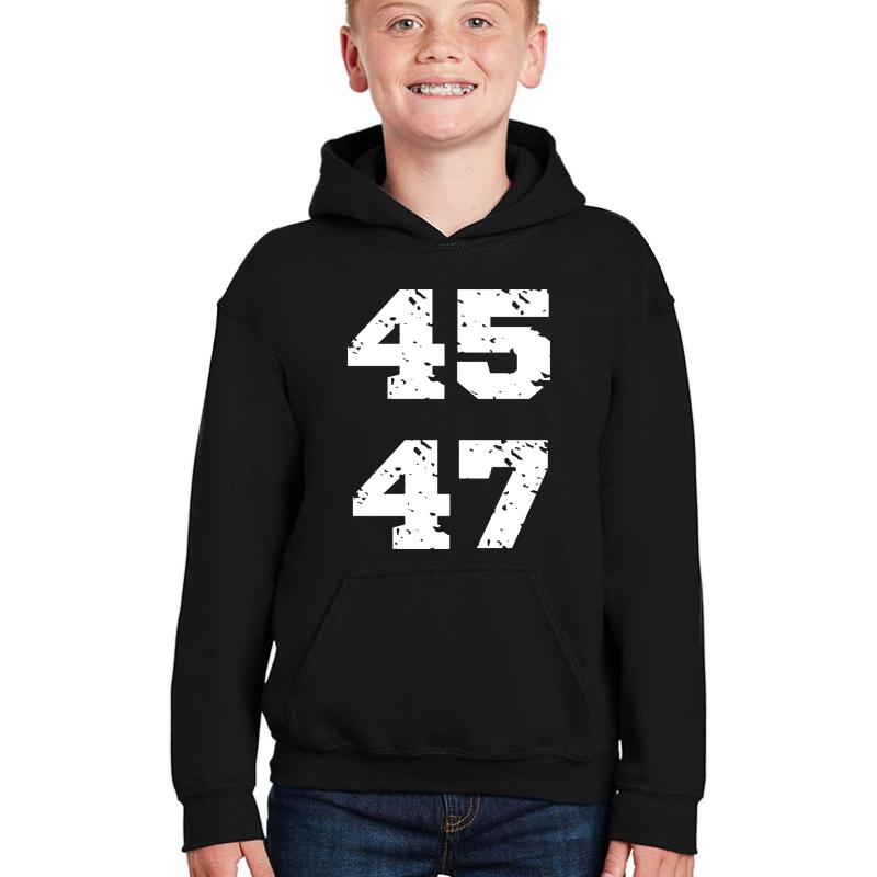 45 47 Trump 2024 Republican Political Anti Biden Grunge Style Youth Hooded Sweatshirt Boy Black