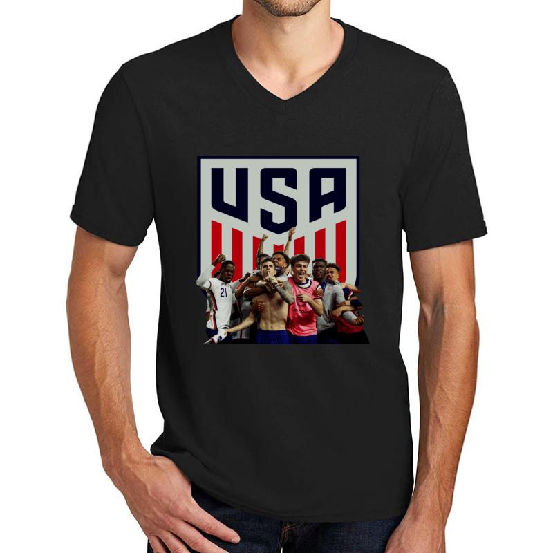 Usa Soccer Pulisic Celebration Unisex V-Neck T-Shirt Men Black