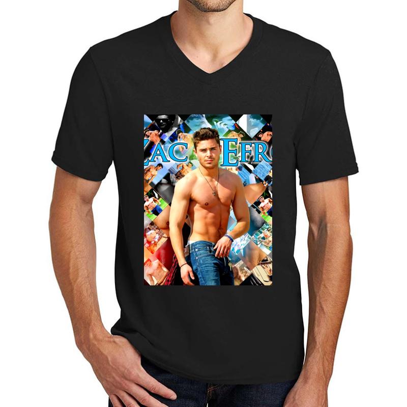 Zac Efron Unisex V-Neck T-Shirt Men Black