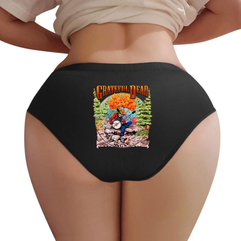 Vintage Grateful Dead Fall Tour 1994 Banjo Skeleton Mountain Concert Tour Women Underwear Panties Women Black