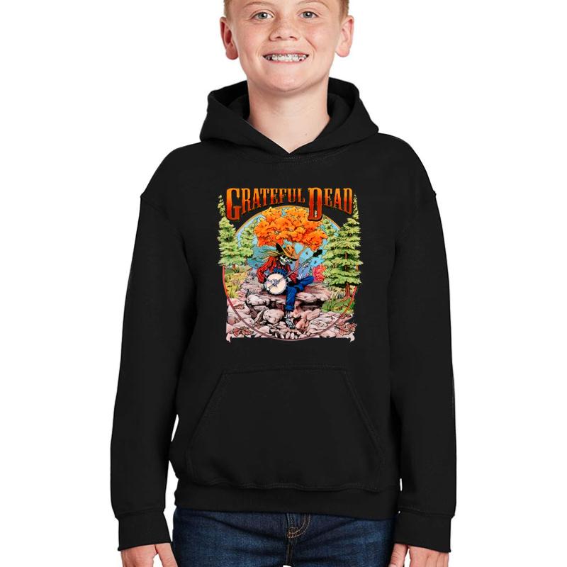 Vintage Grateful Dead Fall Tour 1994 Banjo Skeleton Mountain Concert Tour Youth Hooded Sweatshirt Boy Black