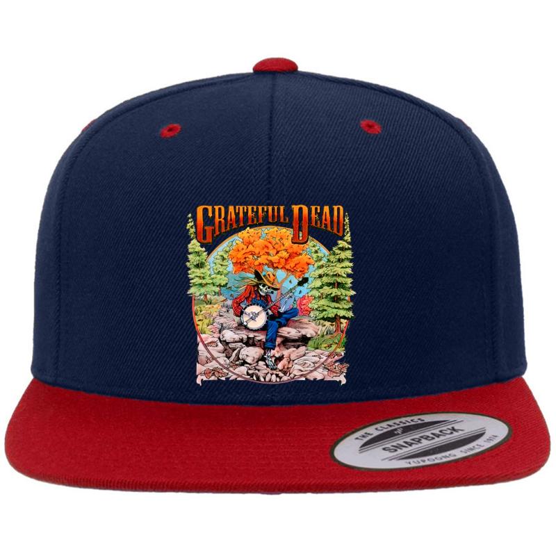 Vintage Grateful Dead Fall Tour 1994 Banjo Skeleton Mountain Concert Tour Premium Flat Bill Snapback Cap  Navy