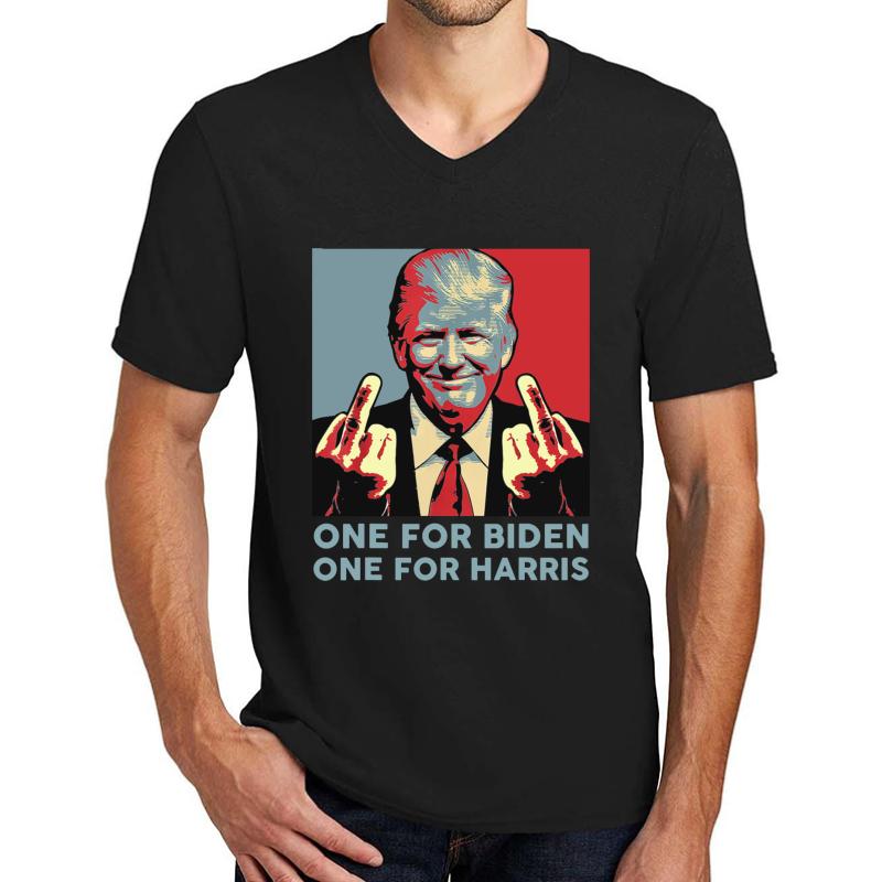 Trump Middle Finger Biden Harris Republican American Flag Unisex V-Neck T-Shirt Men Black