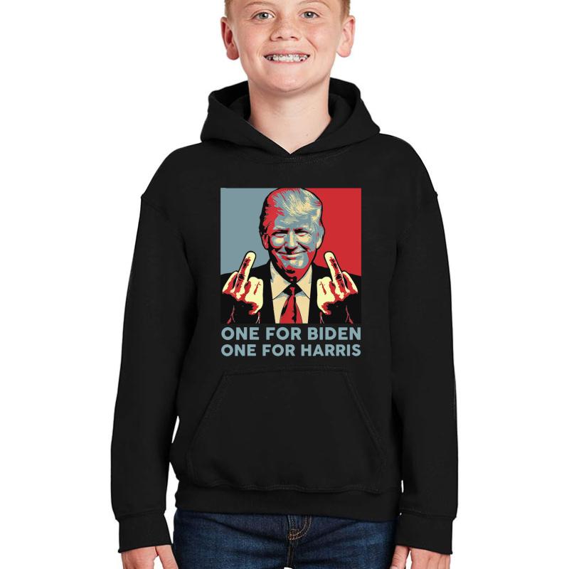 Trump Middle Finger Biden Harris Republican American Flag Youth Hooded Sweatshirt Boy Black