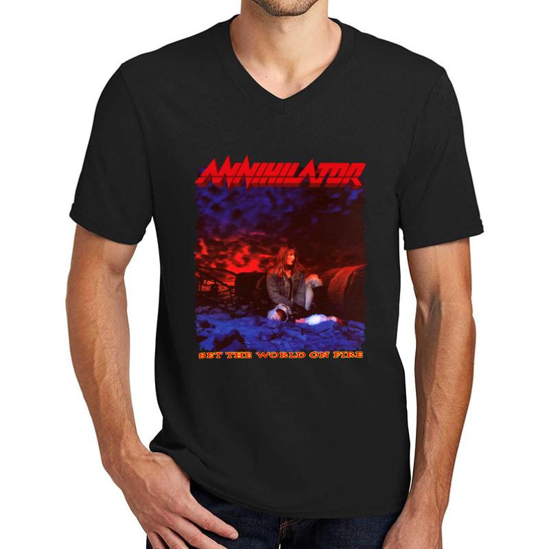 Annihilator - Set The World On Fire Unisex V-Neck T-Shirt Men Black