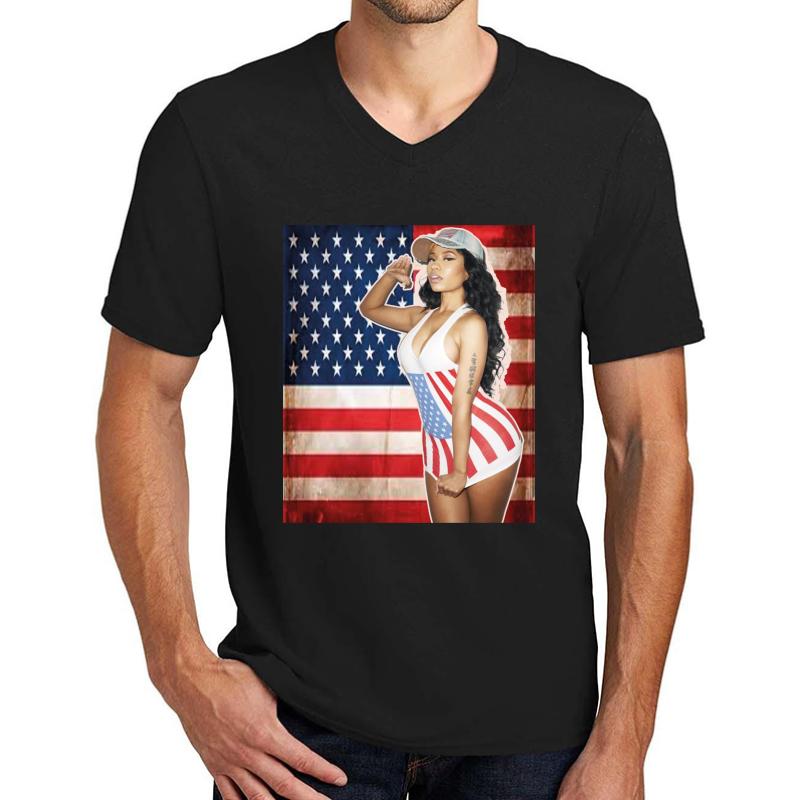 American Flag-Nicki Manaj Flag Fly Unisex V-Neck T-Shirt Men Black