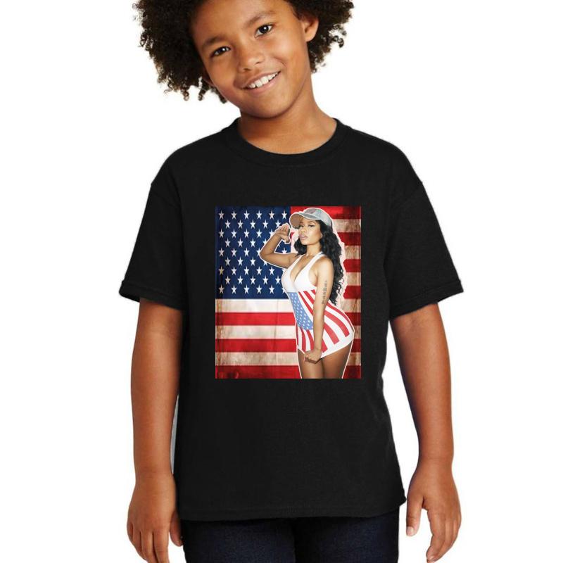 American Flag-Nicki Manaj Flag Fly Youth T-Shirt Boy Black