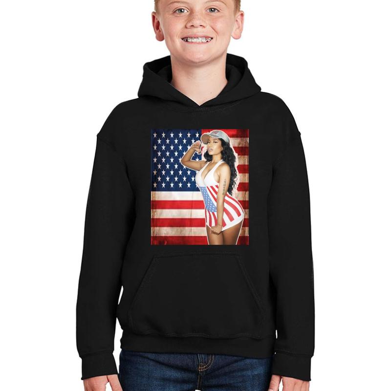 American Flag-Nicki Manaj Flag Fly Youth Hooded Sweatshirt Boy Black