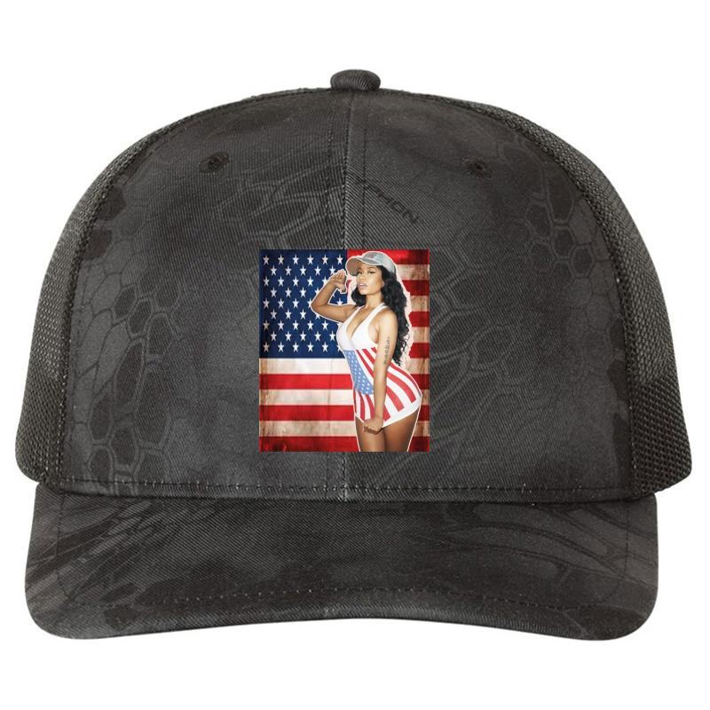 American Flag-Nicki Manaj Flag Fly Richardson Premium Trucker Snapback Cap  Kryptek Typhon Black