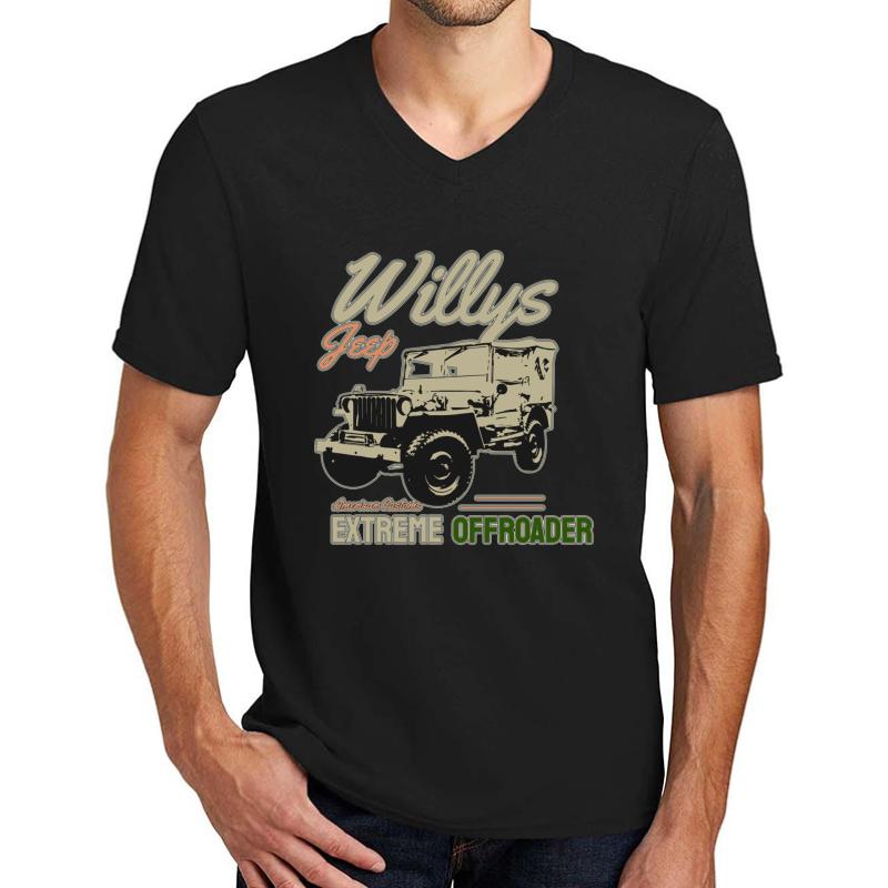 Vintage Willys Unisex V-Neck T-Shirt Men Black