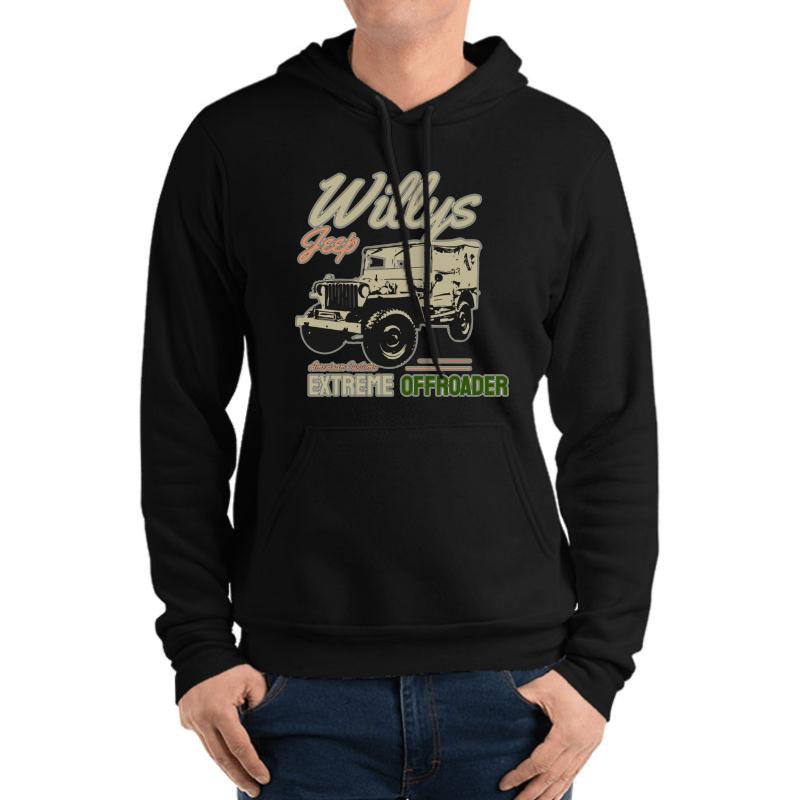 Vintage Willys Unisex Hooded Sweatshirt Men Black