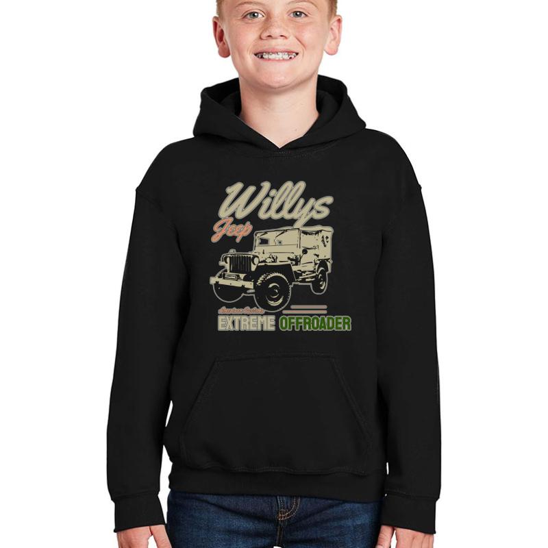 Vintage Willys Youth Hooded Sweatshirt Boy Black