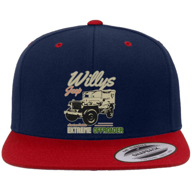 Vintage Willys Premium Flat Bill Snapback Cap  Navy