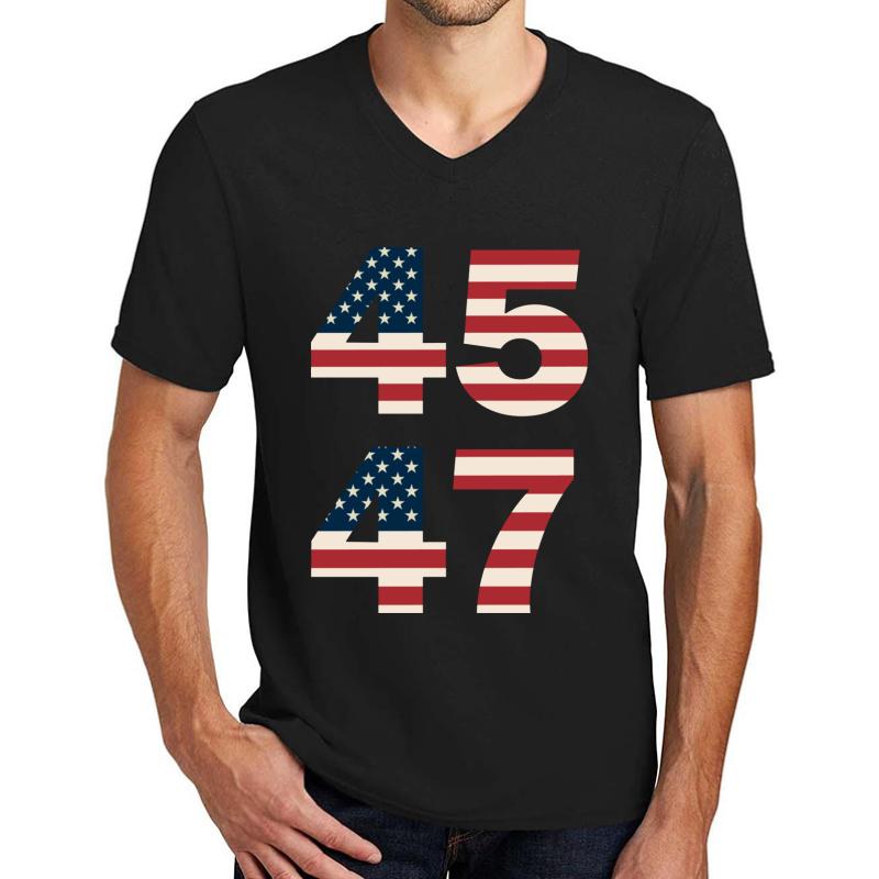 45 47 Trump 2024 Unisex V-Neck T-Shirt Men Black