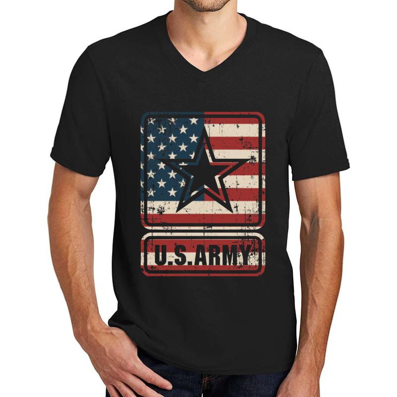 Us Army American Flag Unisex V-Neck T-Shirt Men Black