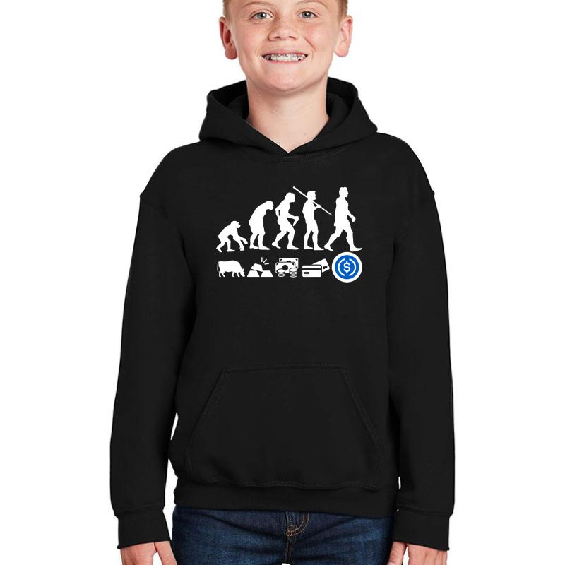 Usd Coin Evolution Of Money Usdc Crypto Logo Youth Hooded Sweatshirt Boy Black