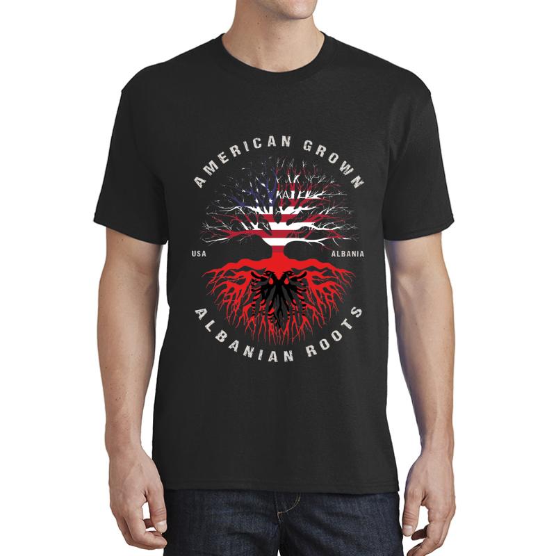 American Grown Albanian Roots Albania Flag Unisex T-Shirt Men Black