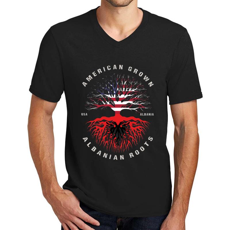 American Grown Albanian Roots Albania Flag Unisex V-Neck T-Shirt Men Black