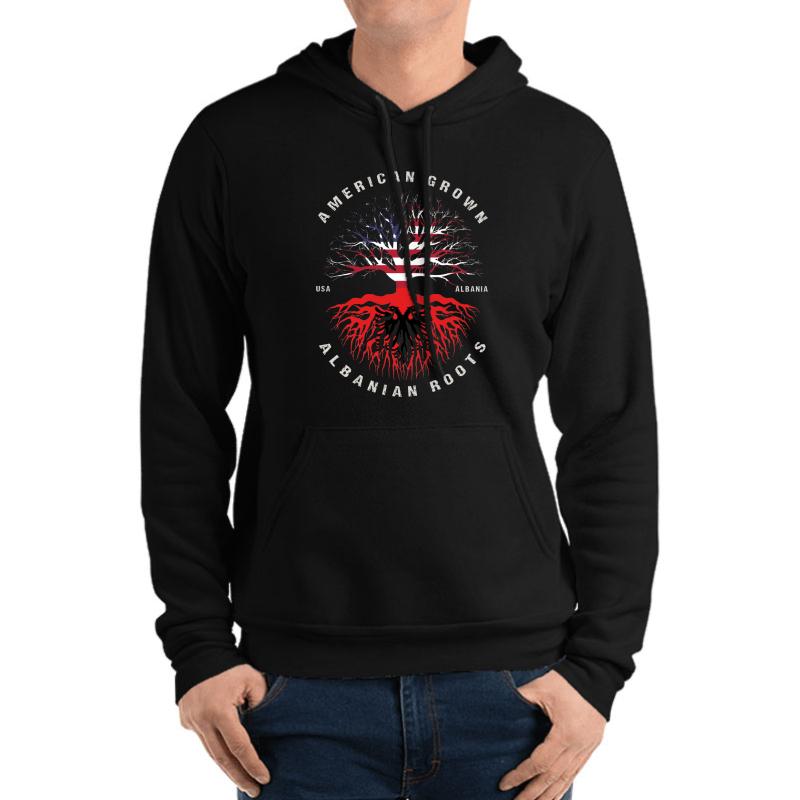 American Grown Albanian Roots Albania Flag Unisex Hooded Sweatshirt Men Black