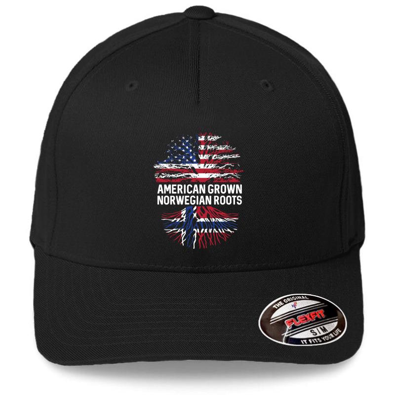 American Grown With Norwegian Roots Usa Flag Tree Norway Flexfit Baseball Cap  Black