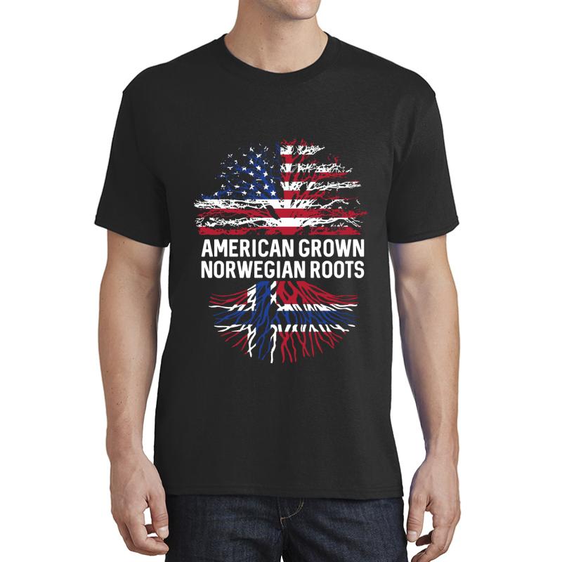 American Grown With Norwegian Roots Usa Flag Tree Norway Unisex T-Shirt Men Black