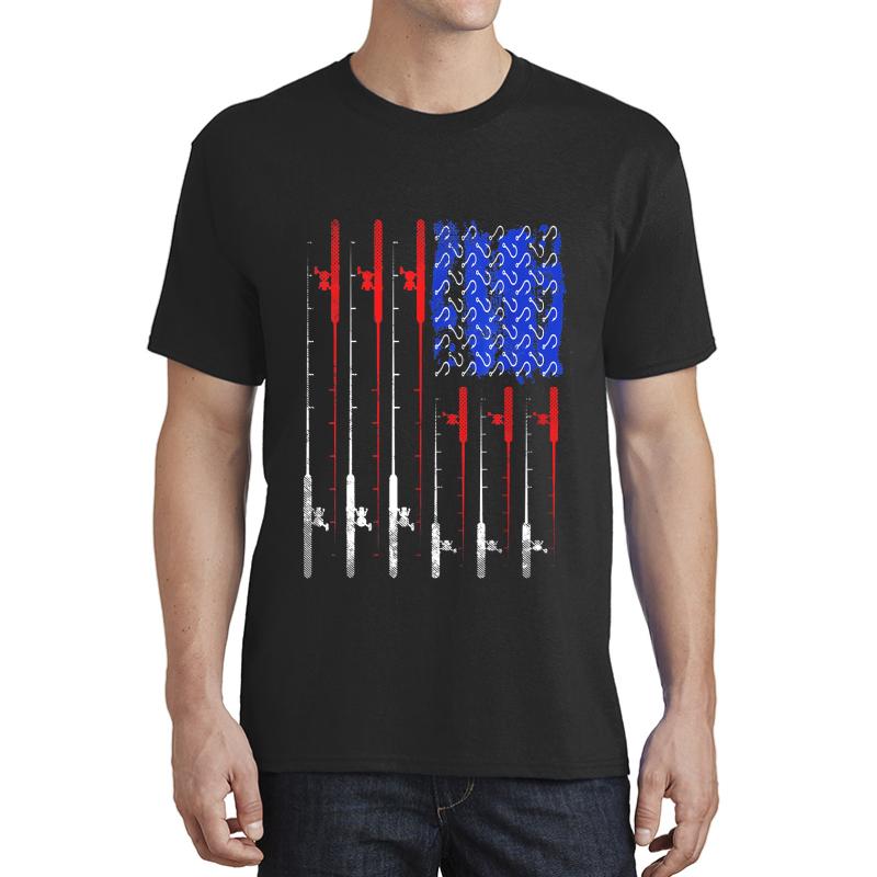 American Flag Fishing Rod Usa Unisex T-Shirt Men Black