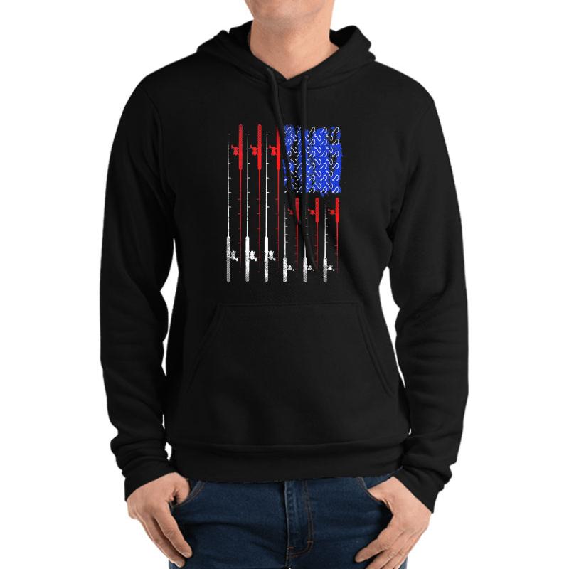 American Flag Fishing Rod Usa Unisex Hooded Sweatshirt Men Black