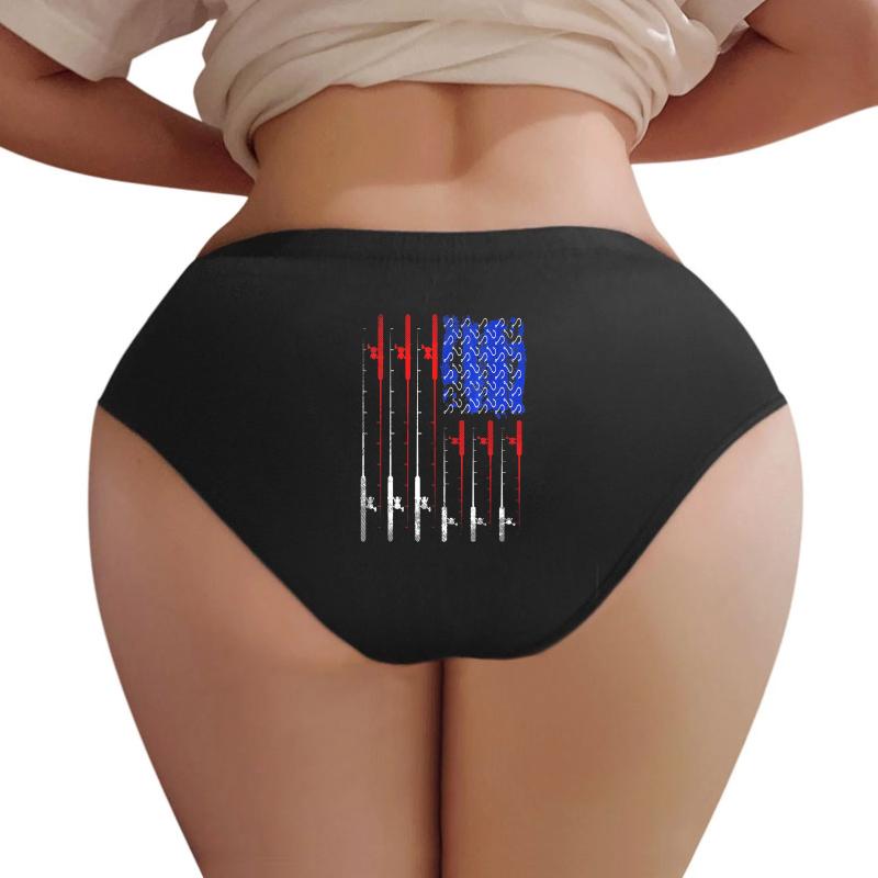 American Flag Fishing Rod Usa Women Underwear Panties Women Black