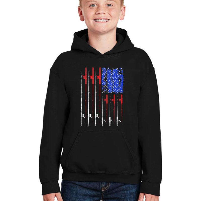 American Flag Fishing Rod Usa Youth Hooded Sweatshirt Boy Black