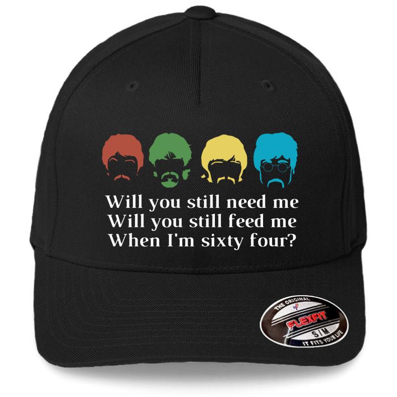 When I'm 64 Lyrics Beatles Flexfit Baseball Cap  Black