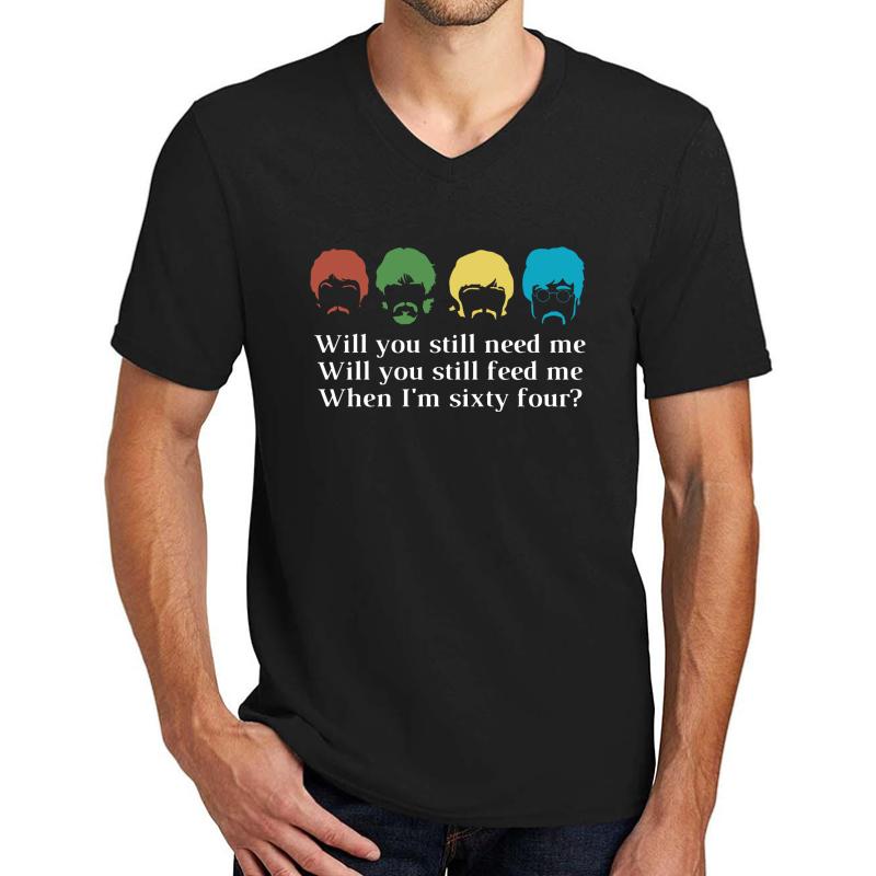 When I'm 64 Lyrics Beatles Unisex V-Neck T-Shirt Men Black