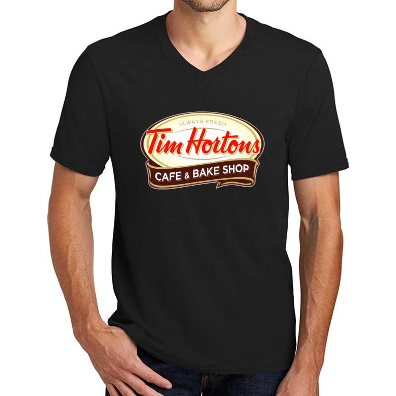 Tim Hortons Unisex V-Neck T-Shirt Men Black