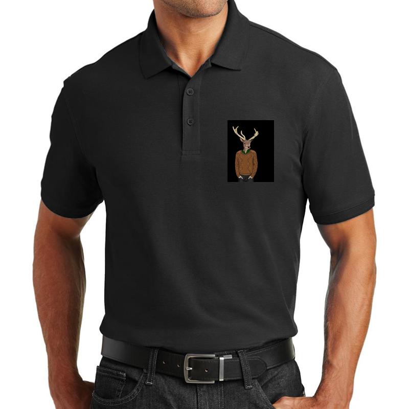 Anthropomorphic Hipster Deer Man Print Unisex Polo Jersey Sport Shirt Men Black