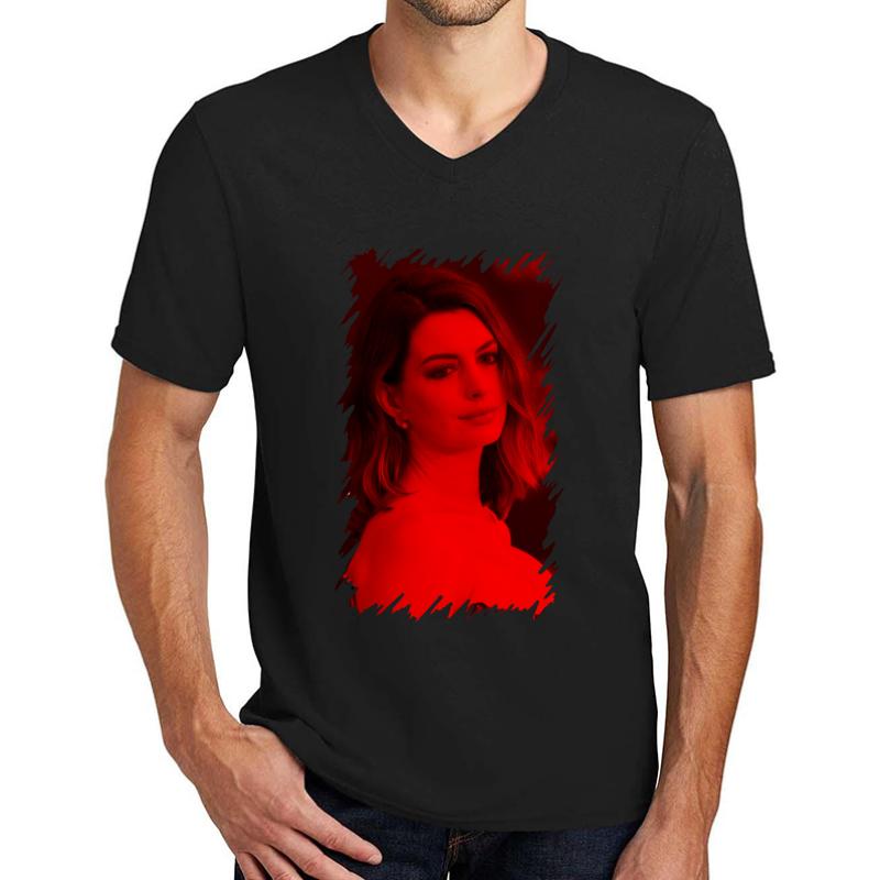 Anne Hathaway - Celebrity Unisex V-Neck T-Shirt Men Black