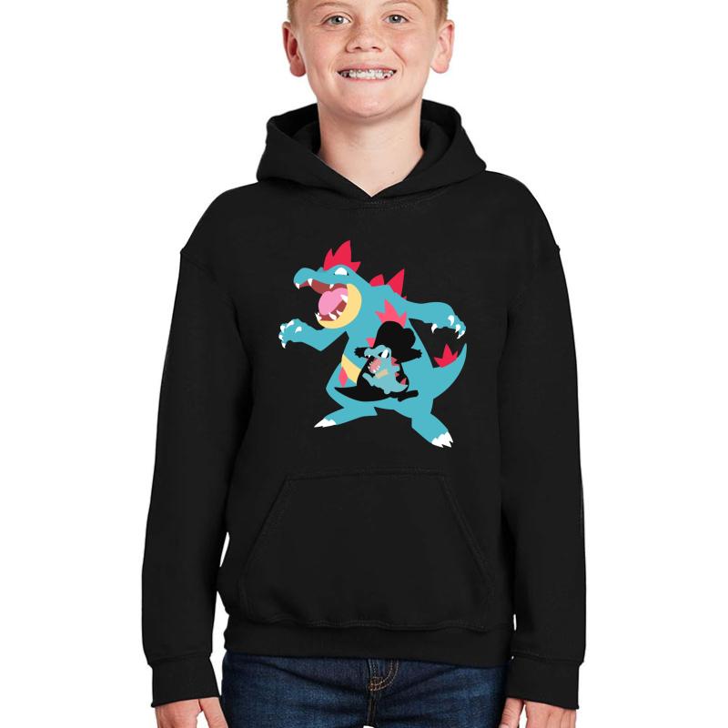 Totodile - Croconaw - Feraligatr Youth Hooded Sweatshirt Boy Black