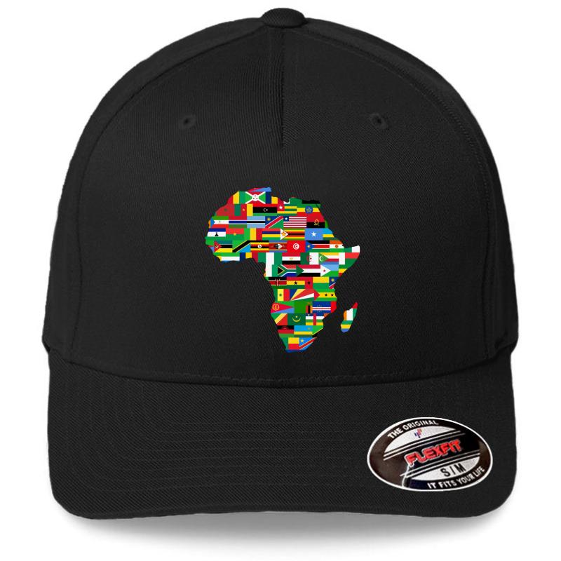 Africa Map With Flags Flexfit Baseball Cap  Black